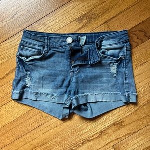 Mudd jean shorts, girls size 12, 5 pocket, distressed, zipper and button fly